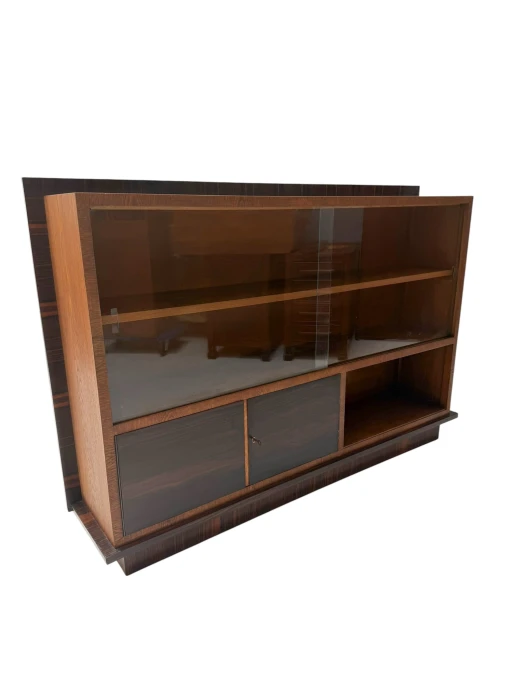 Art Deco Bookcase by Dutch Designer, Solid Oak & Macassar Ebony, 1930s